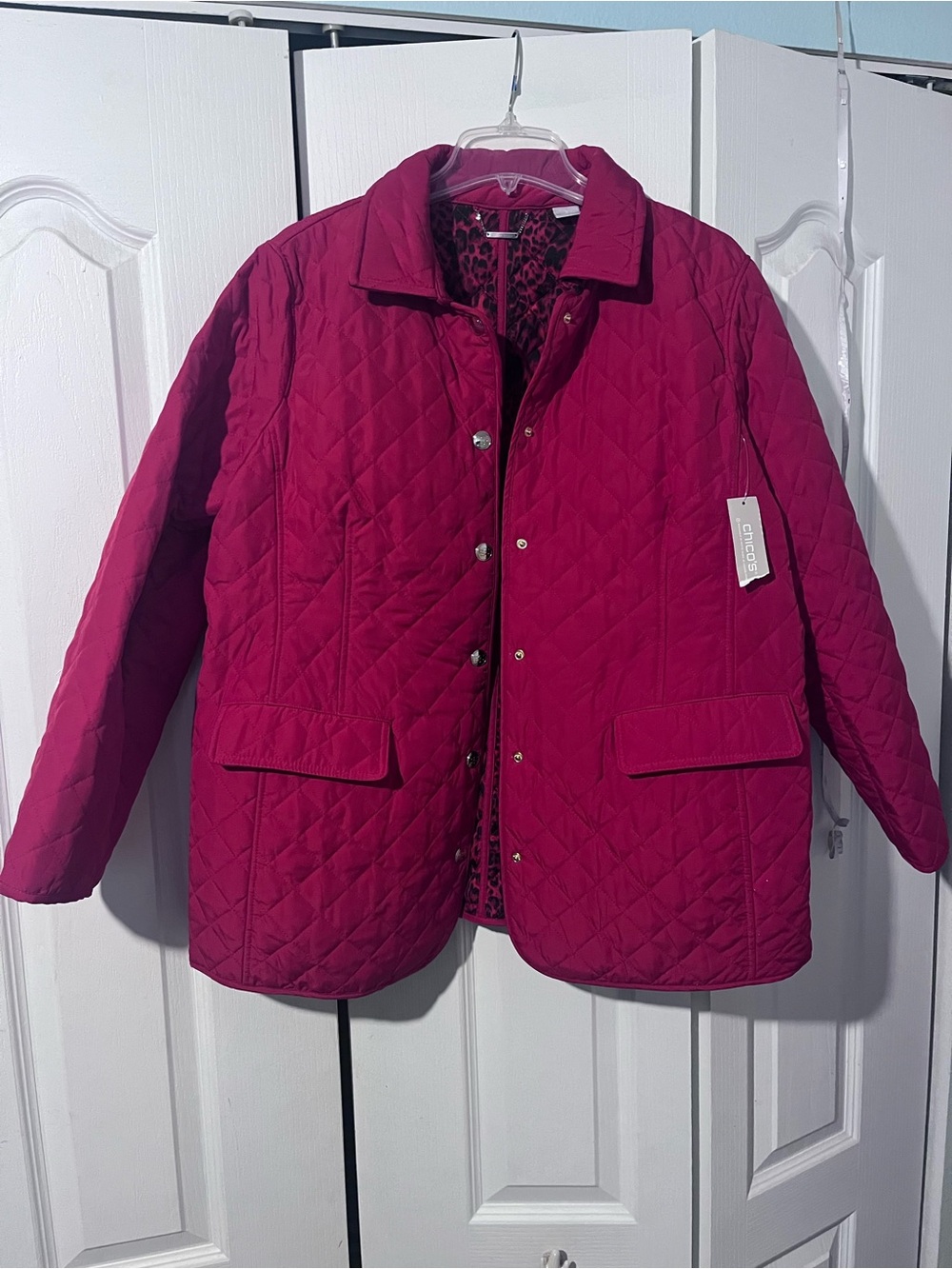 Chico's Quilted Puffer Jacket in Raspberry